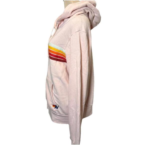 Aviator Nation Full Zip Hoodie Med 5 Stripe Light Pink/Rainbow White NWT $196 - Picture 11 of 16